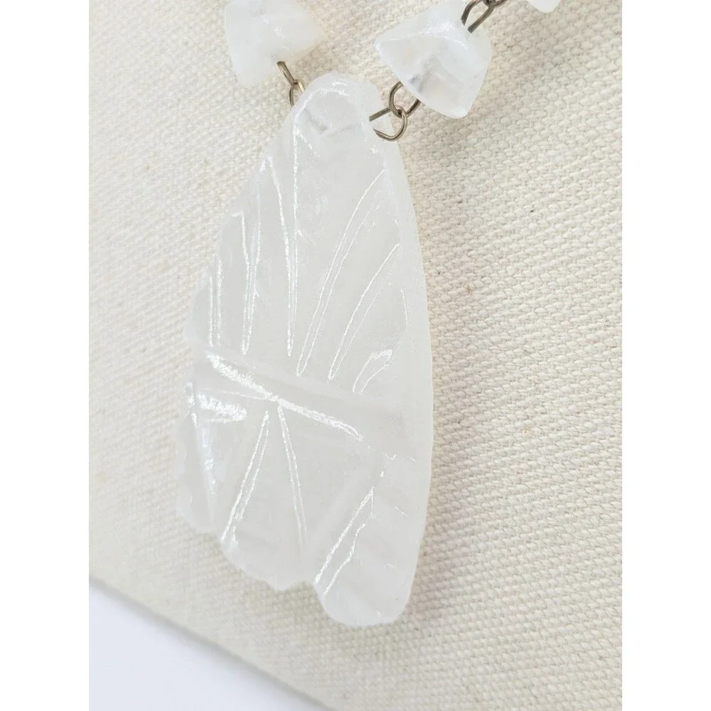 Vintage White Quartz Face Pendant Necklace Infinity Loop Silver Tone 17 In 103g